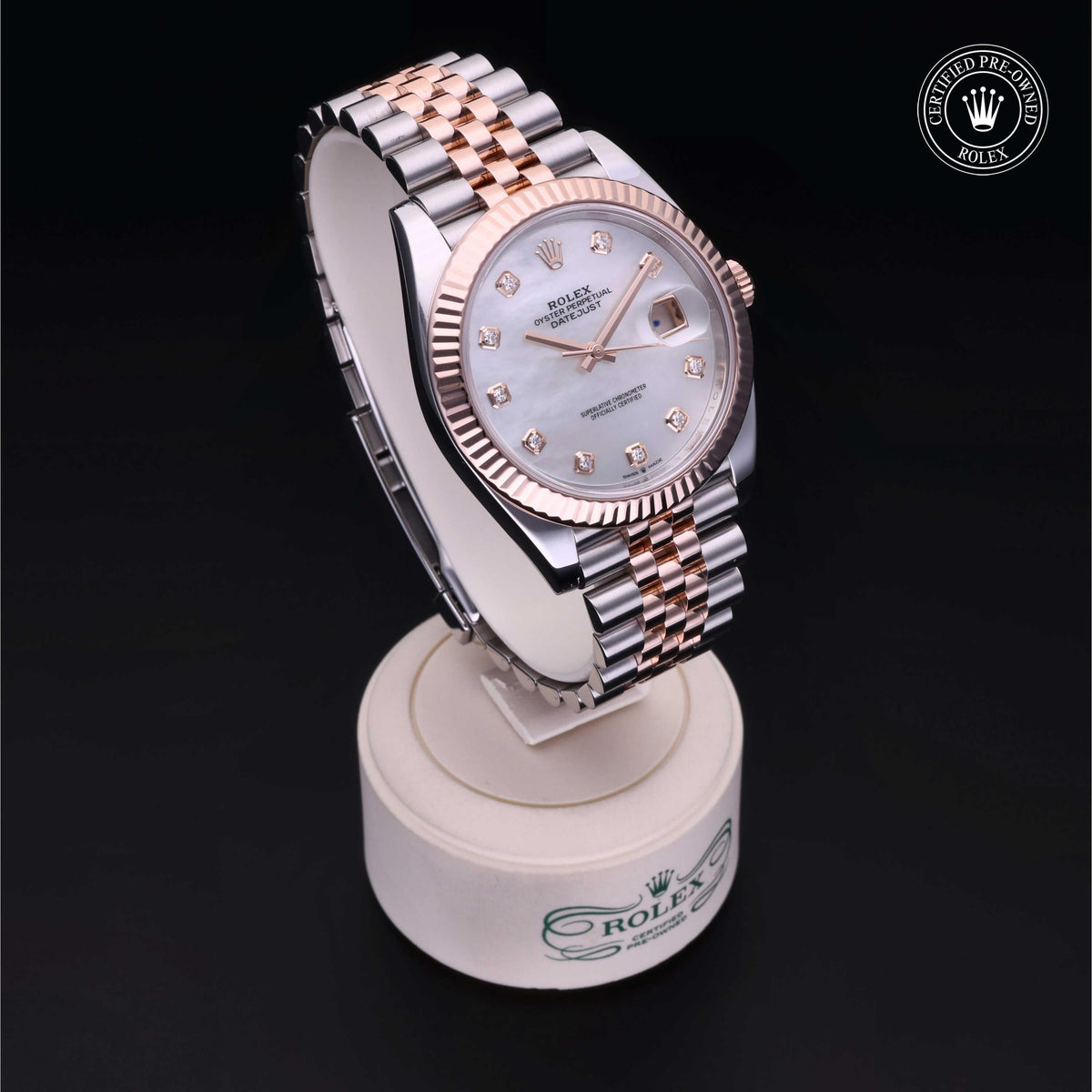 Rolex Certified Pre-Owned Datejust 41 M126331 in Oystersteel and Everose gold with white mother-of-pearl dial, image 38 of 41
