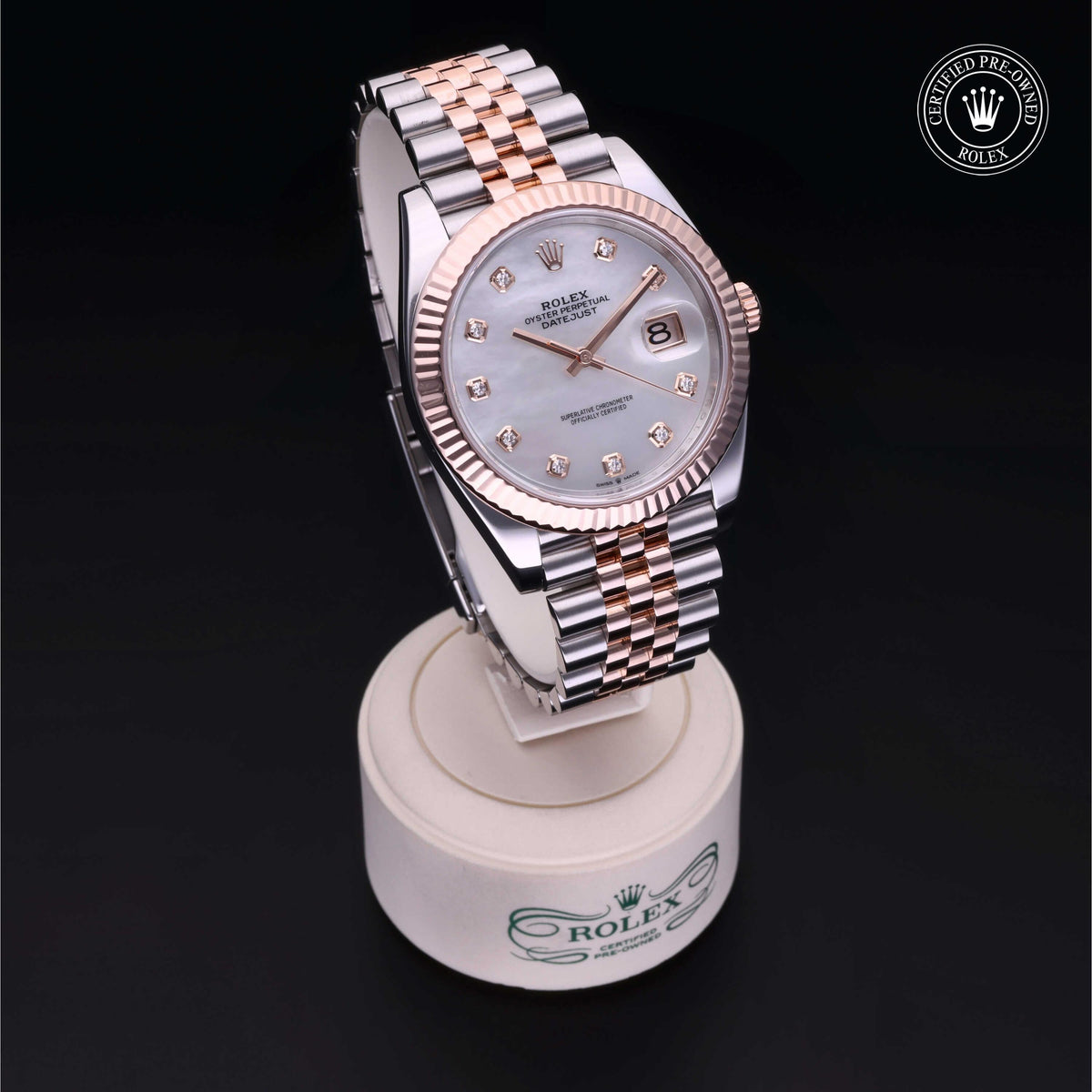 Rolex Certified Pre-Owned Datejust 41 M126331 in Oystersteel and Everose gold with white mother-of-pearl dial, image 39 of 41