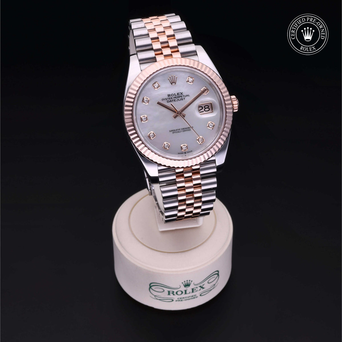 Rolex Certified Pre-Owned Datejust 41 M126331 in Oystersteel and Everose gold with white mother-of-pearl dial, image 40 of 41