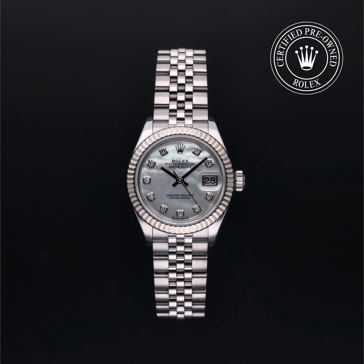 Rolex Certified Pre-Owned Lady-Datejust 28 M279174 in Oystersteel with white mother-of-pearl dial, image 1 of 41