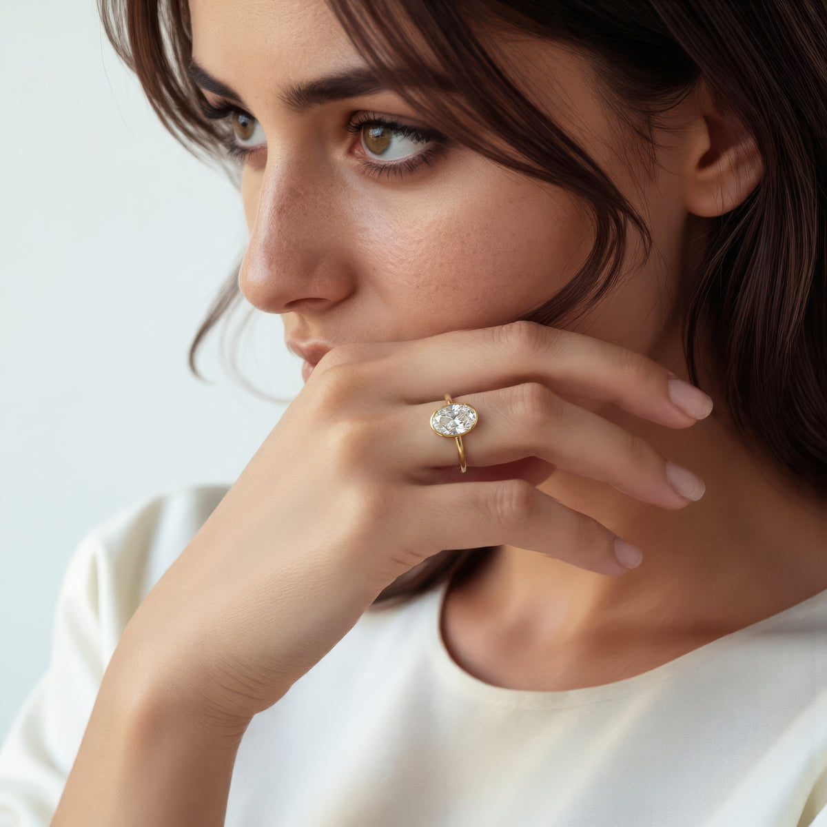 Fana Half Bezel Oval Diamond Engagement Ring — photo 2 of 3