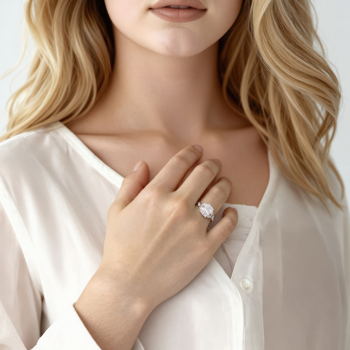 Classique Creations Cushion Diamond Marquise Sidestone Engagement Ring — photo 2 of 3