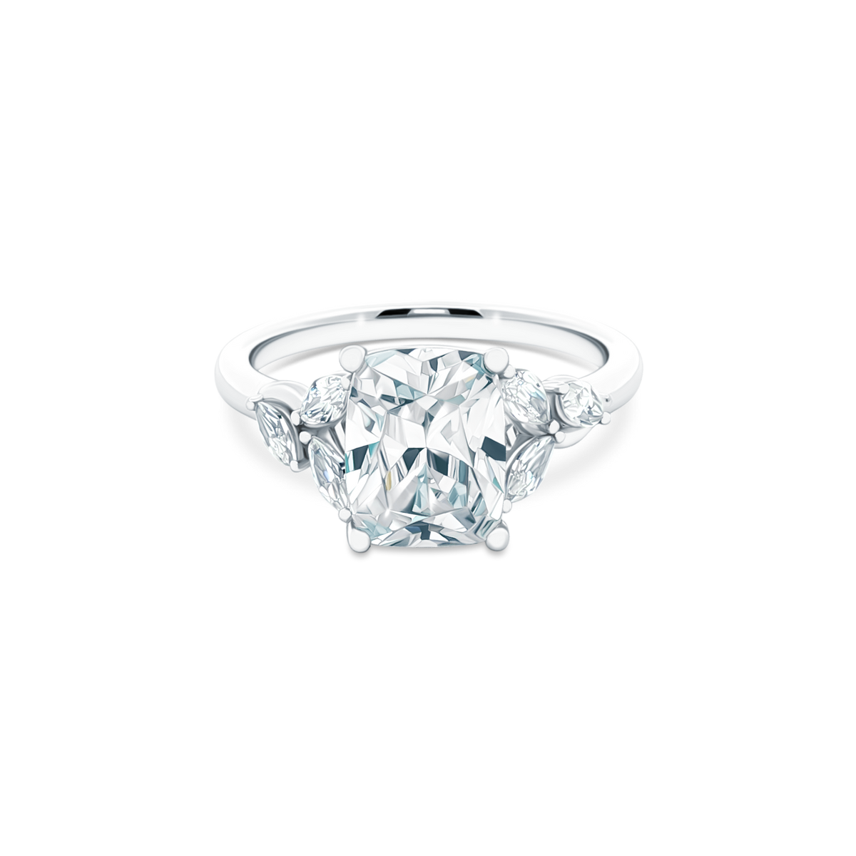 Classique Creations Cushion Diamond Marquise Sidestone Engagement Ring — photo 1 of 3