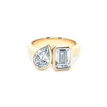 Classique Creations Pear and Emerald Bezel Diamond Engagement Ring — photo 1 of 3