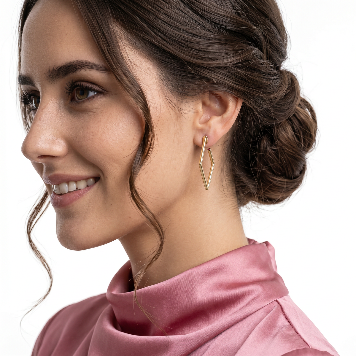Roberto Coin 18K Gold Small Square Hoop Earrings worn by model