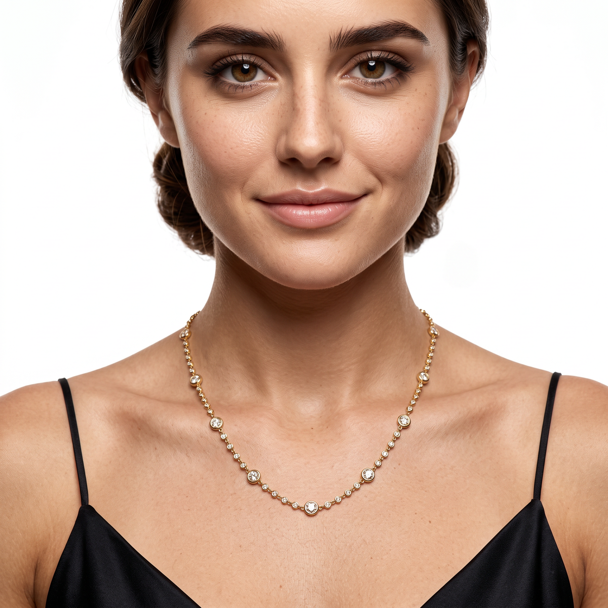 165-1894 — 4.45ct 18k Yellow Gold Diamonds by the Yard Necklace worn on model
