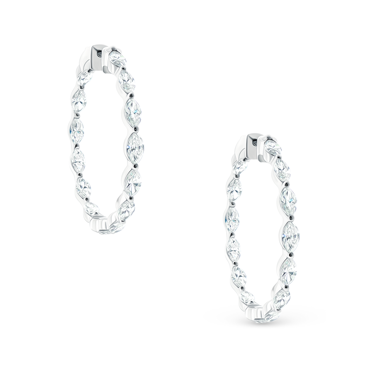 150-6619 5.50ct 18k White Gold Marquise Diamond Hoops