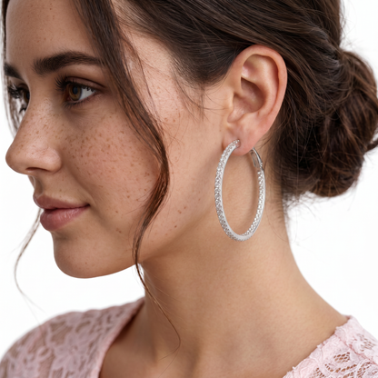 1.11ct 18k White Gold Diamond Hoops — photo 2 of 2