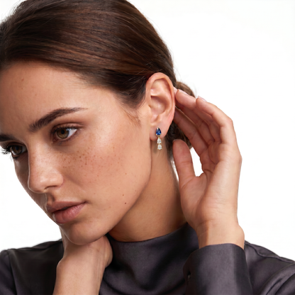 18k Yellow Gold Sapphire and Diamond Drop Earrings — photo 2 of 2