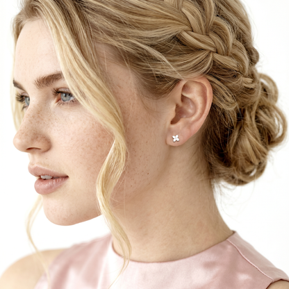 Roberto Coin Love in Verona 18K Gold Small Flower Stud Earrings worn by model