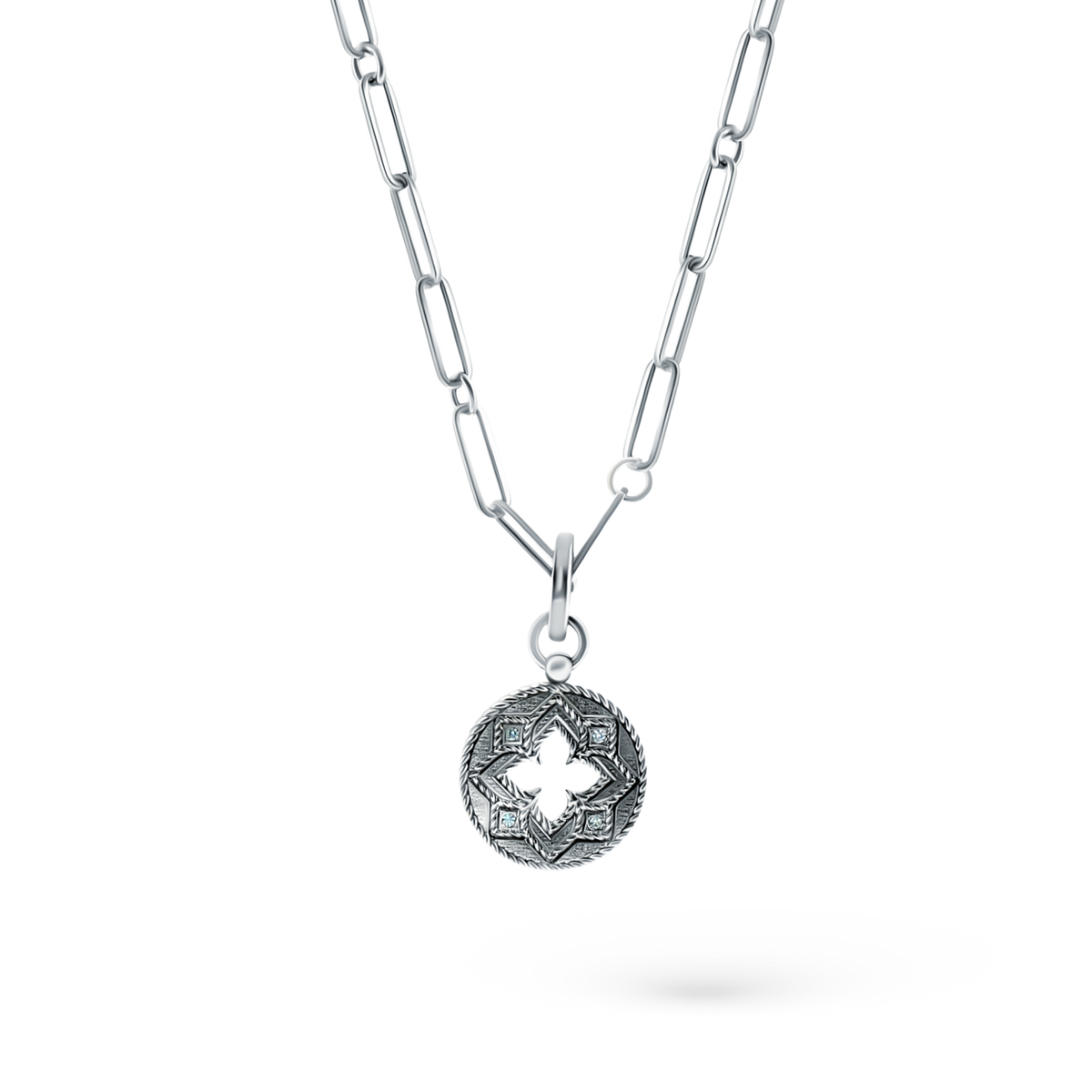 Roberto Coin 18K White Gold Venetian Princess Diamond Medallion Necklace, style 7773259AW19X