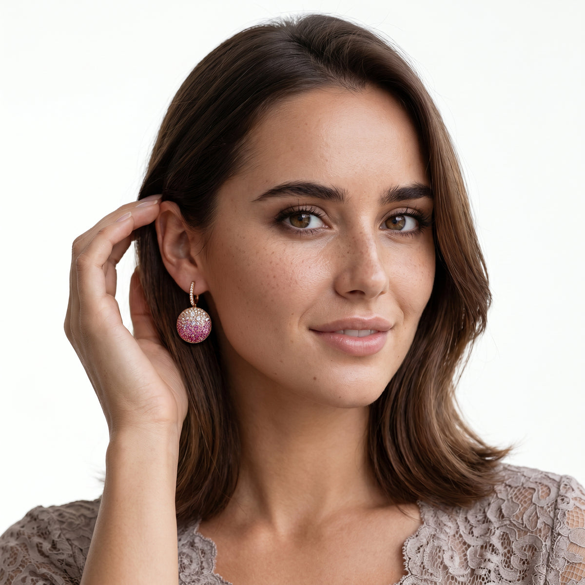 18k Rose Gold Diamond, Ruby and Pink Sapphire Earrings — photo 2 of 2