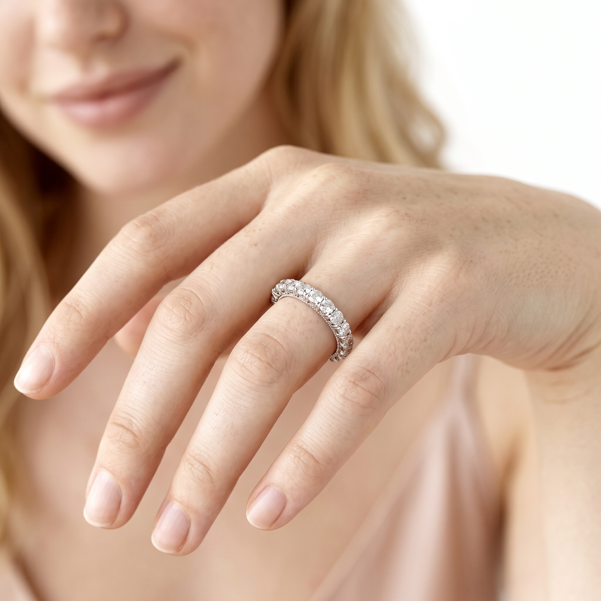 V-953W Verragio Round Diamond Eternity Band worn on model