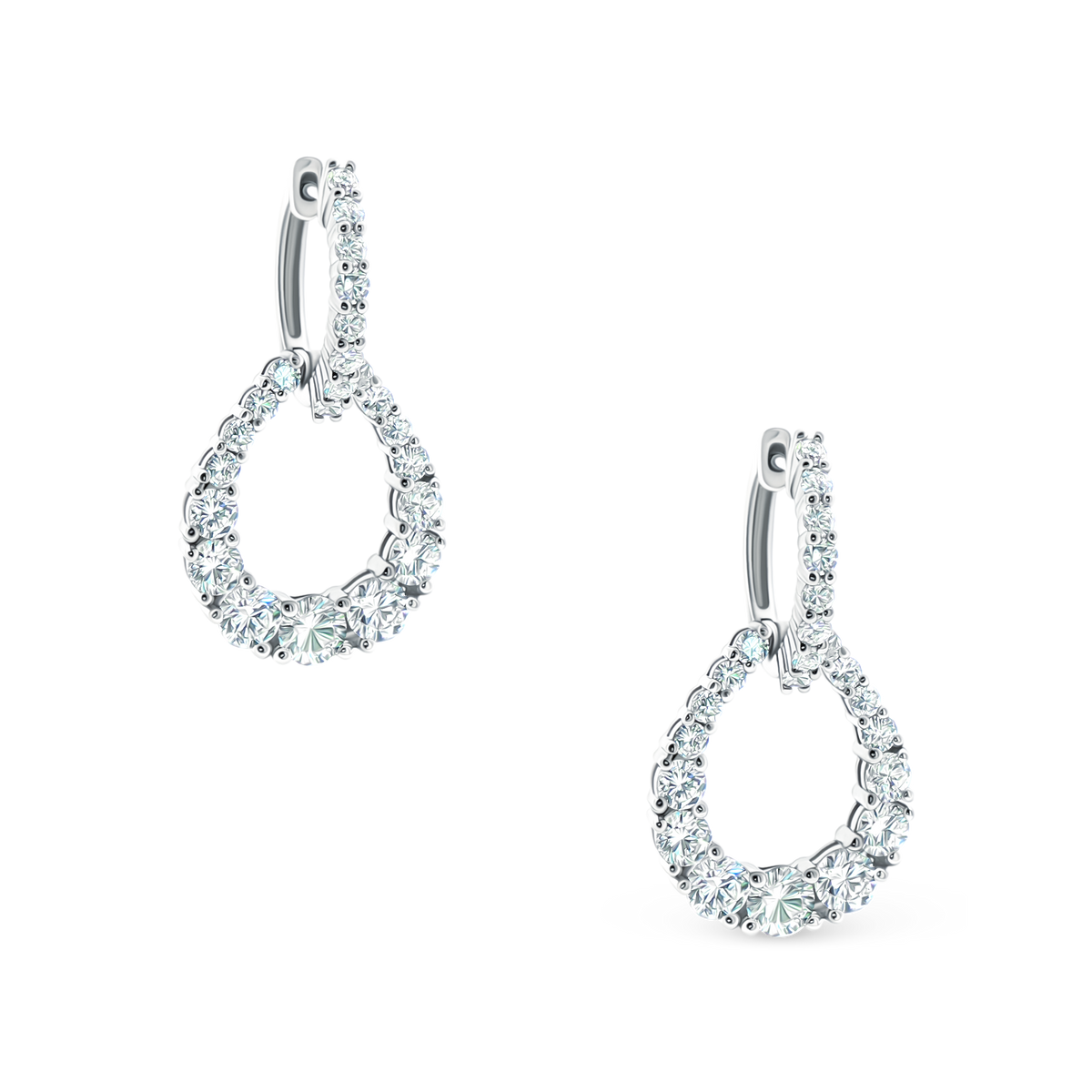 150-6609 2.84ct 18k White Gold Diamond Circle Drop Earrings