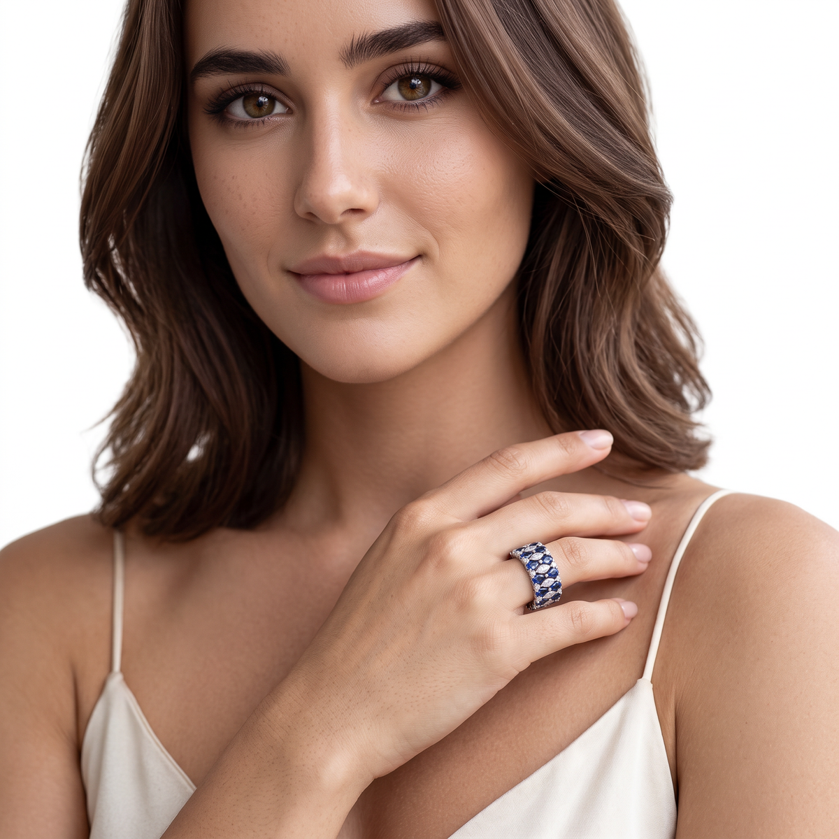 HT2693W65 Tacori Marquise & Pear Shape Diamond Geometric Wedding Band worn on model