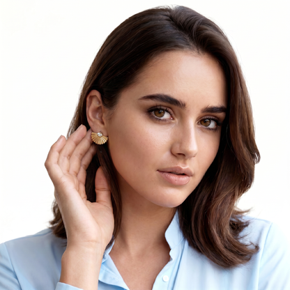 .18ct 18k Yellow Gold Diamond Fan Fashion Studs — photo 2 of 2
