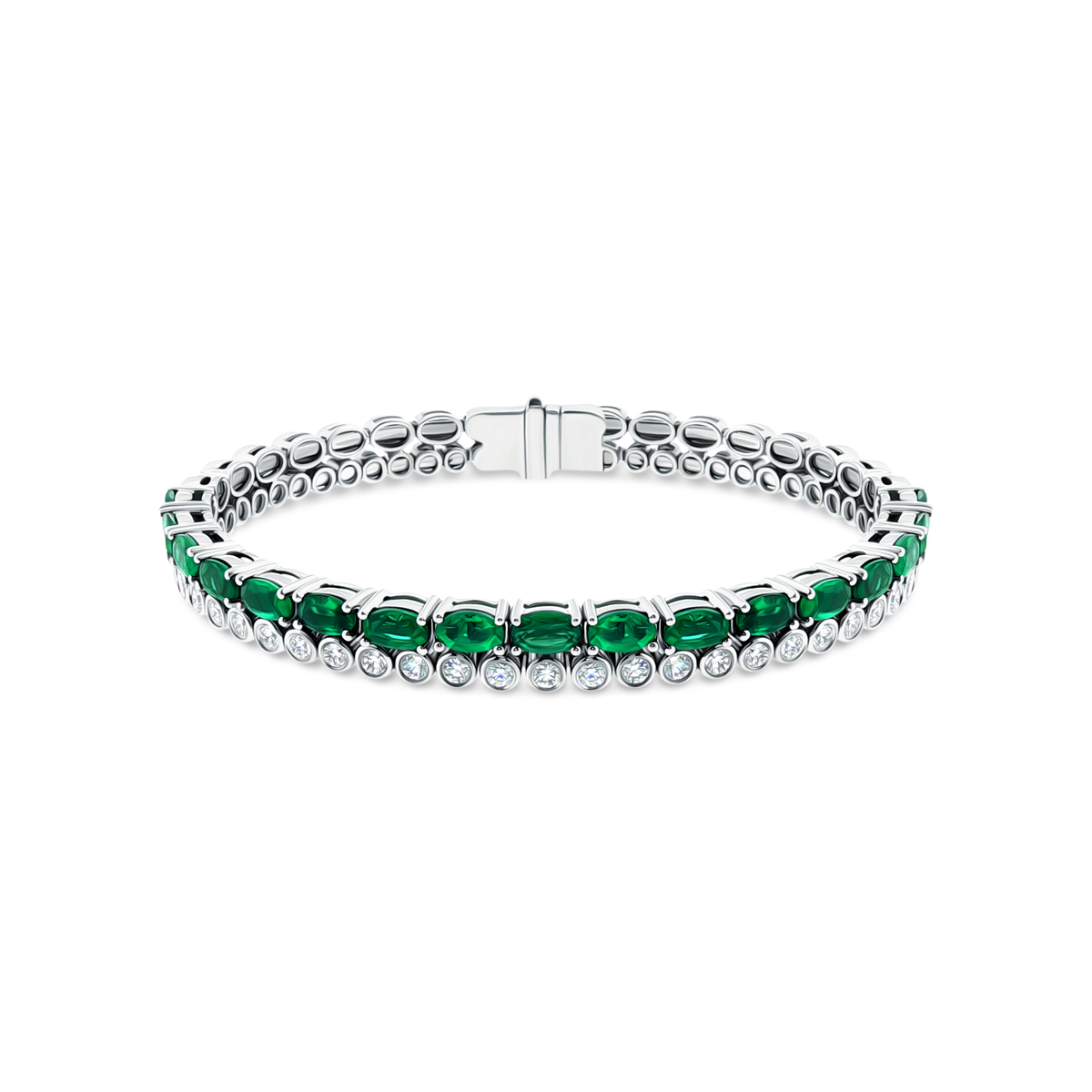 18k White Gold Diamond and Emerald Bangle, SKU 240-261
