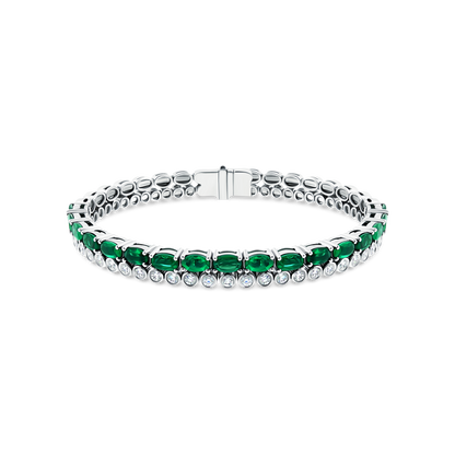 18k White Gold Diamond and Emerald Bangle, SKU 240-261