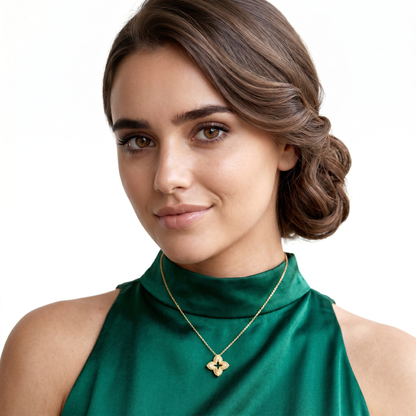 Roberto Coin Venetian Princess 18K Gold Diamond and Satin Flower Necklace worn by model