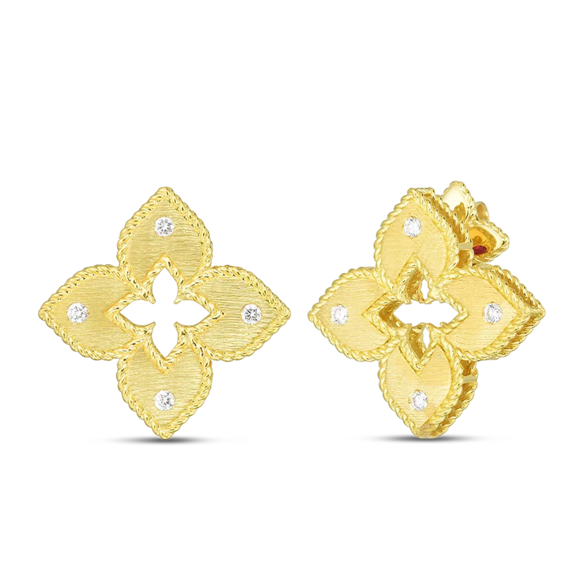 Roberto Coin Venetian 18K Gold Diamond and Satin Medium Flower Earrings — photo 1 of 3