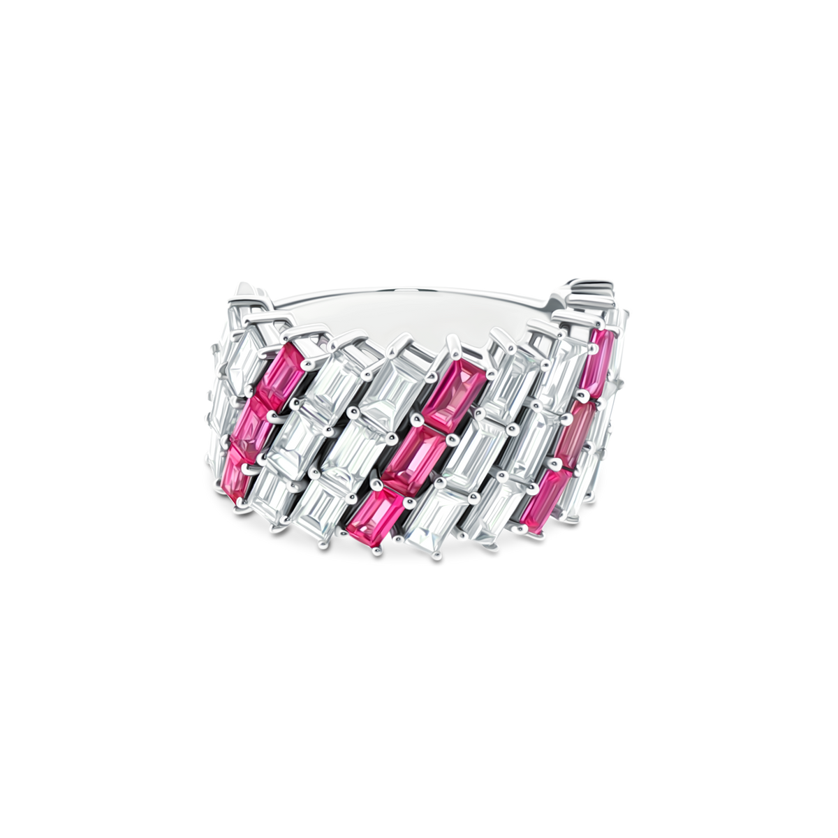 18k White Gold Diamond and Pink Sapphire Band, SKU 200-1814