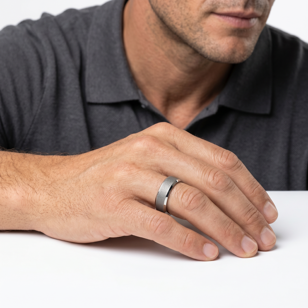 RYL-023W65SB men's wedding band on model