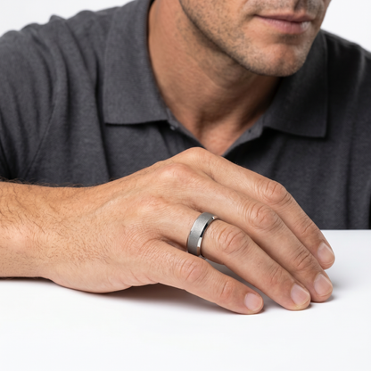 RYL-023W65SB men's wedding band on model