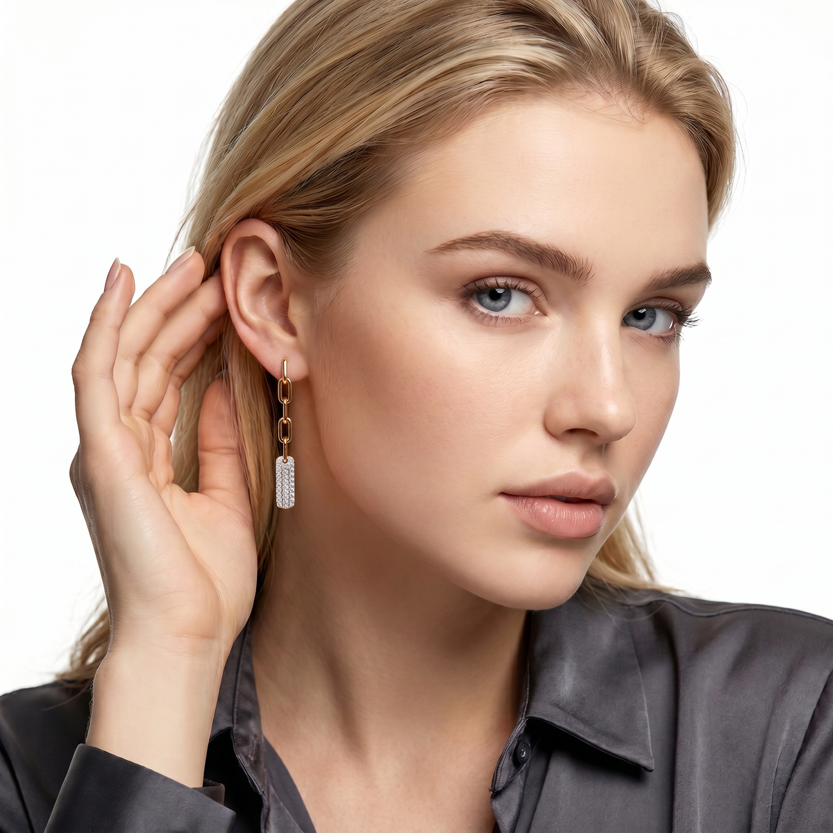 .62ct 14k Yellow Gold Diamond Link Drop Earrings — photo 2 of 3