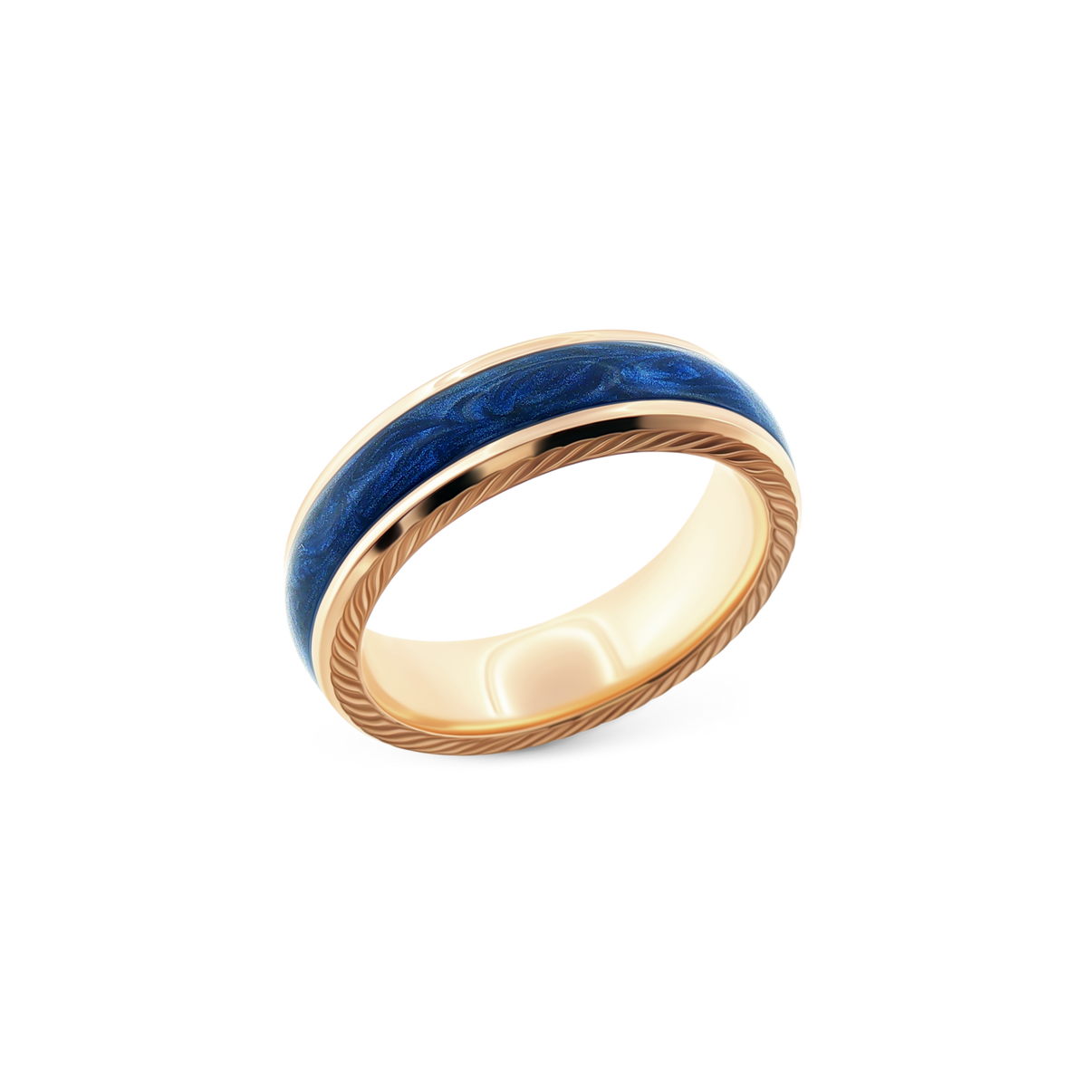 Crown Ring 14k yellow gold 6.5mm men's wedding band with blue enamel 405-3080