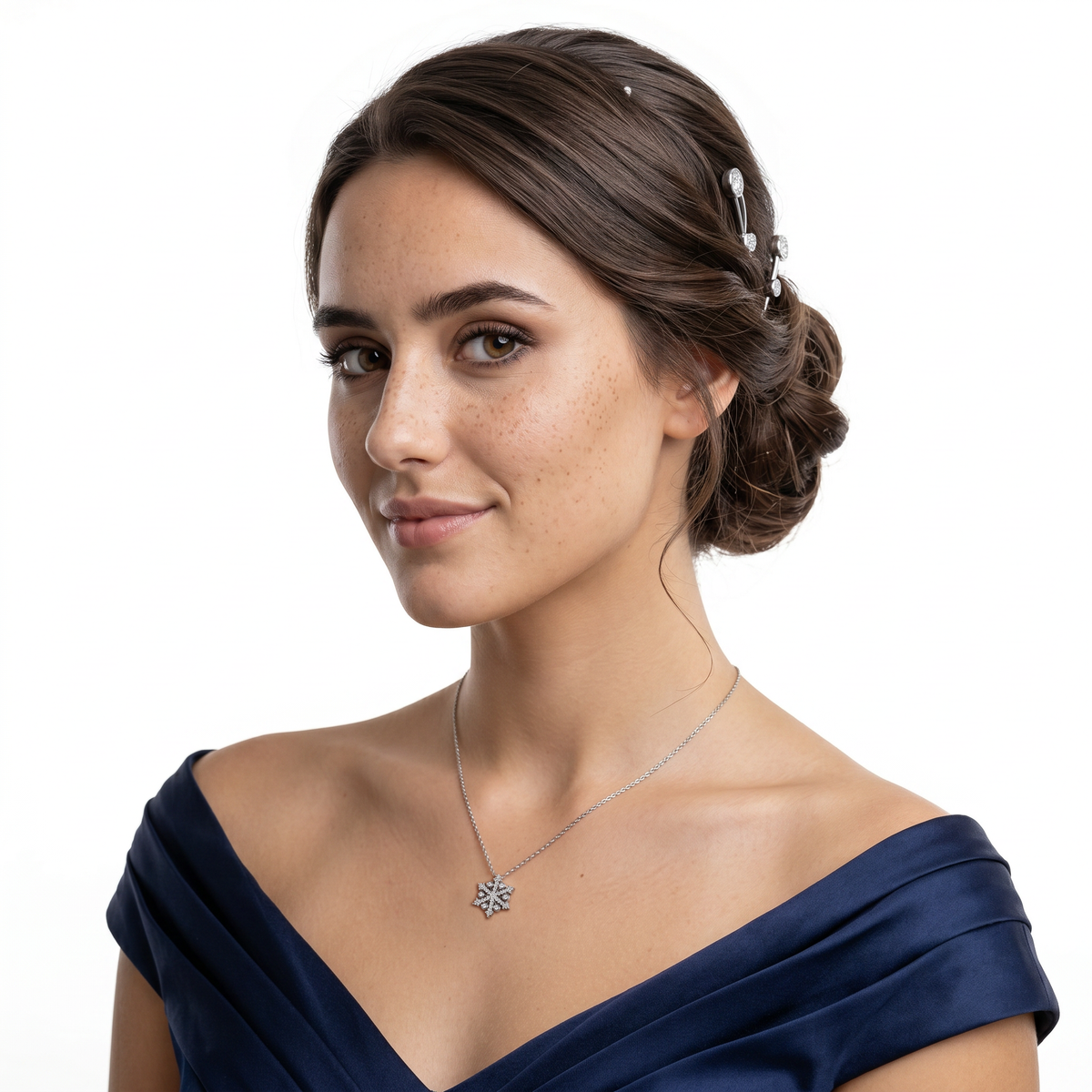 Roberto Coin 18K White Gold Diamond Snowflake Necklace worn by model