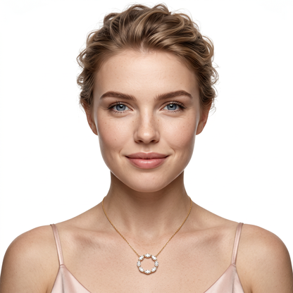 160-5389 — 2.00ct 18k Yellow Gold Diamond Circle Pendant worn on model