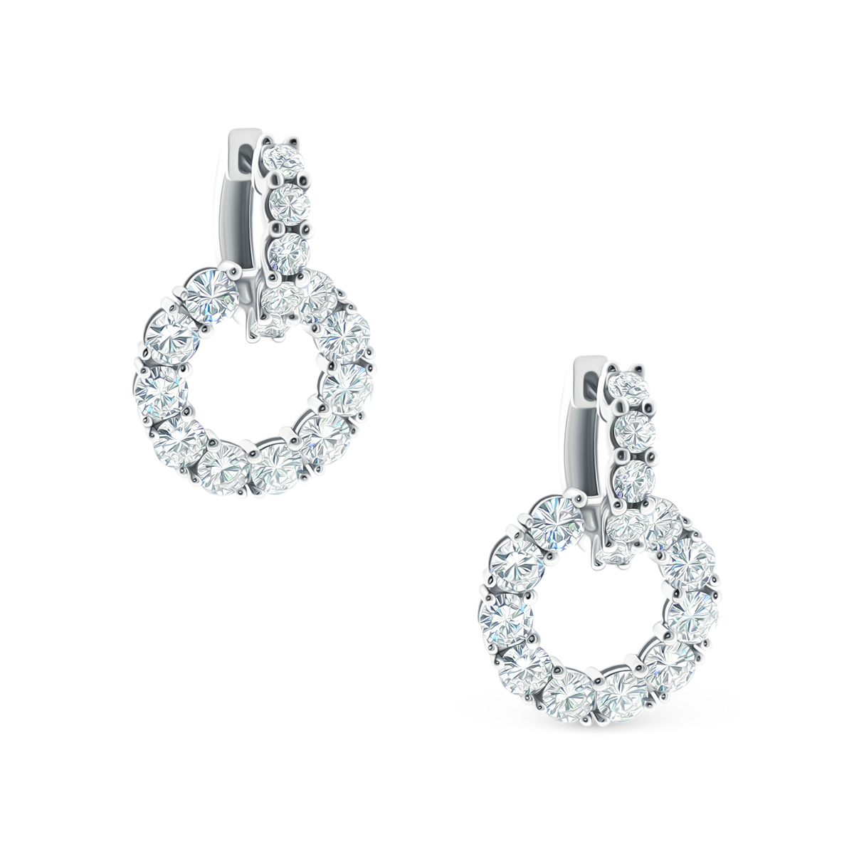 150-6611 5.10ct 18k White Gold Diamond Circle Drop Earrings