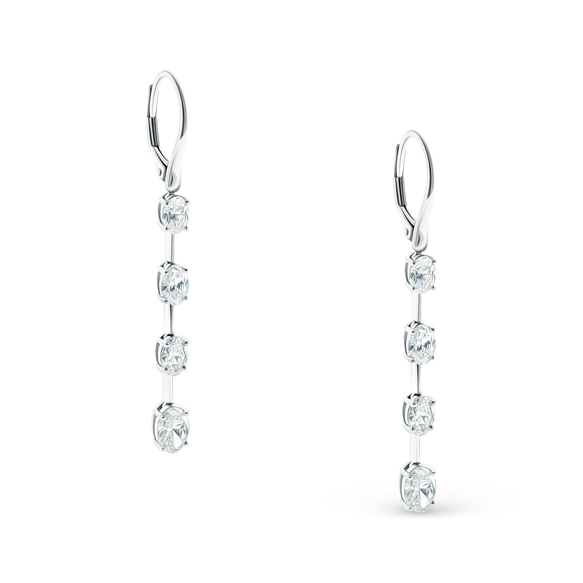 150-6614 2.48ct 18k White Gold Oval Diamond Drop Earrings