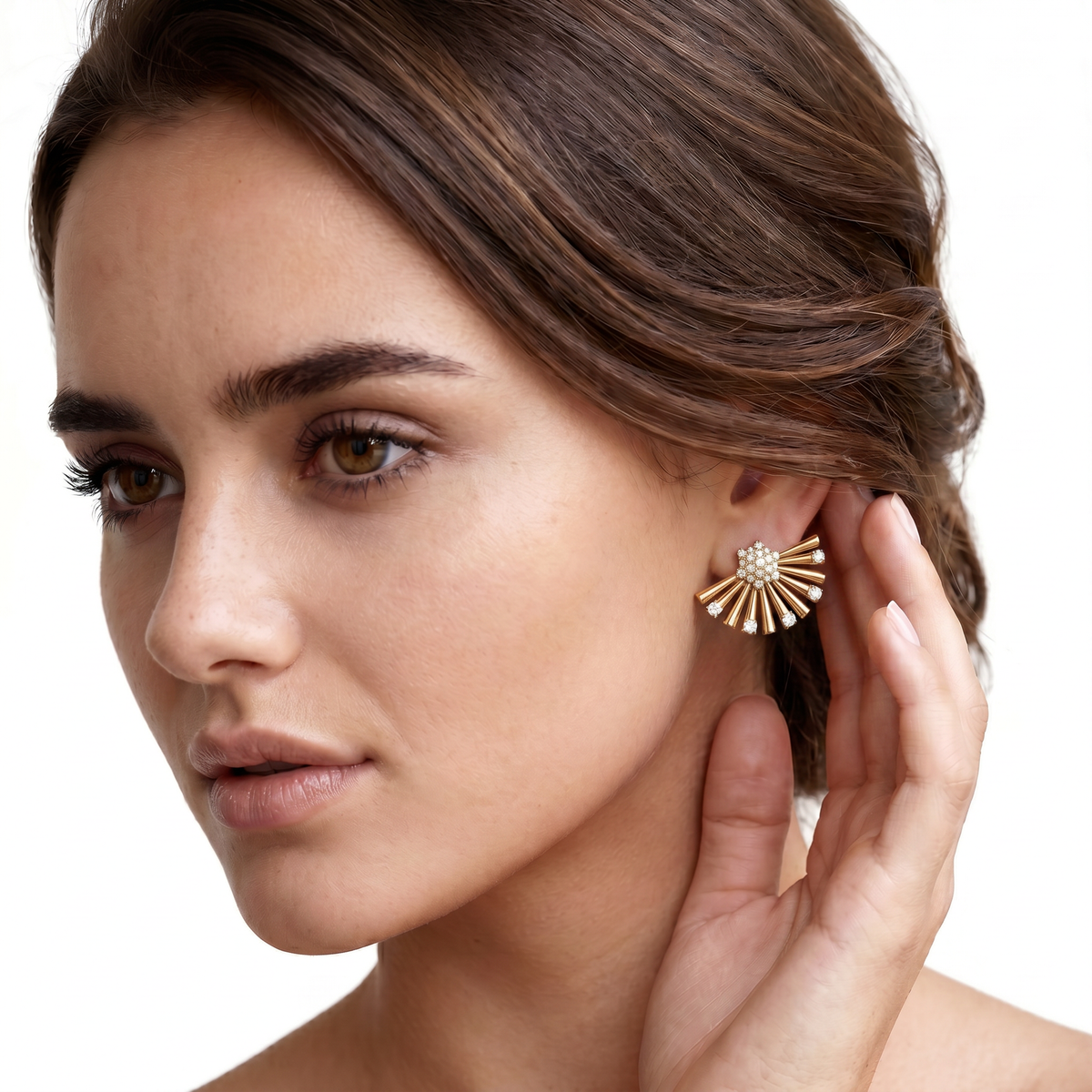 1.41ct 18k Yellow Gold Diamond Fan Fashion Studs — photo 2 of 2