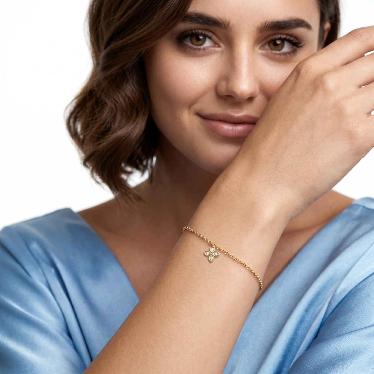 Roberto Coin Love In Verona Dangling Flower Station Bracelet worn by model