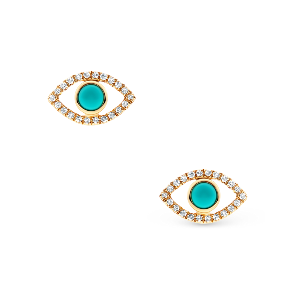 14k Yellow Gold Diamond and Turquoise Evil Eye Stud Earrings, SKU 150-6512