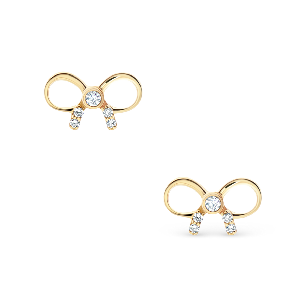.05ct 14k Yellow Gold Diamond Bow Stud Earrings, SKU 150-6510