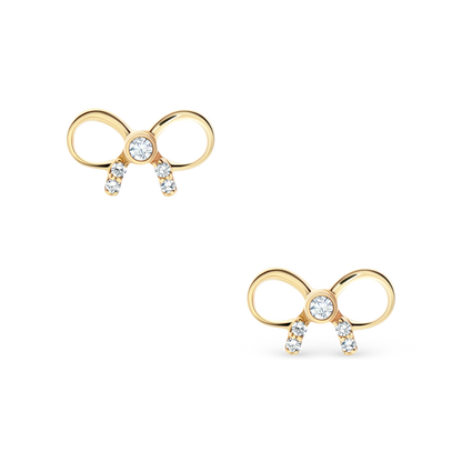 .05ct 14k Yellow Gold Diamond Bow Stud Earrings, SKU 150-6510
