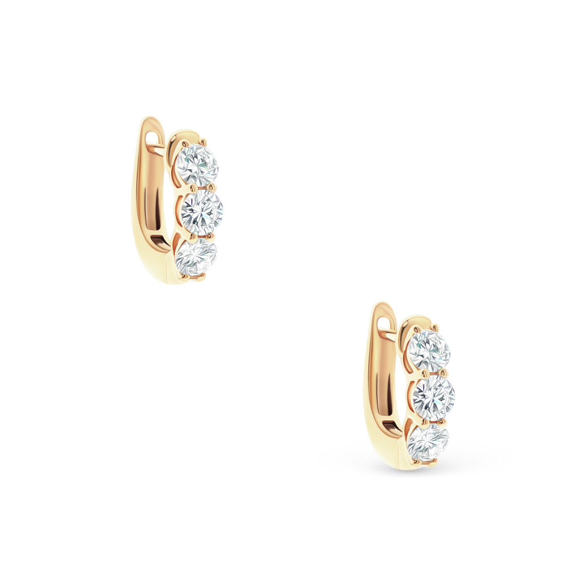 150-6628 1.00ct 18k Yellow Gold Three-Stone Diamond Huggie Hoops