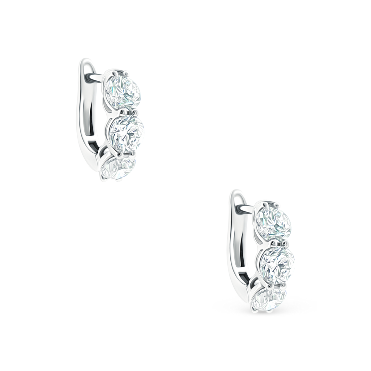 150-6627 3.00ct 18k White Gold Three-Stone Diamond Huggie Hoops