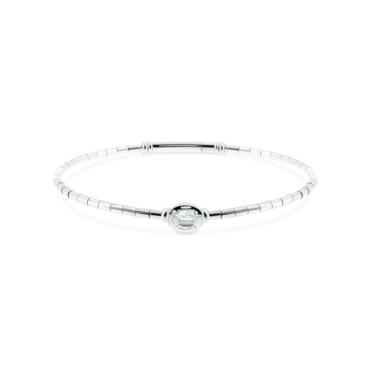 14k white gold diamond flexible bangle with pear center 170-4197