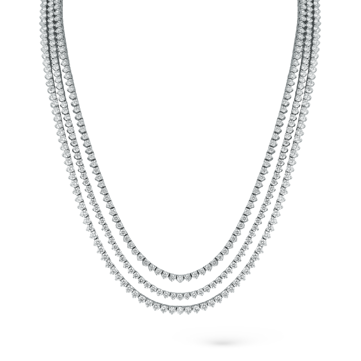White Gold Three Prong Diamond Tennis Necklace - carat weight options shown together