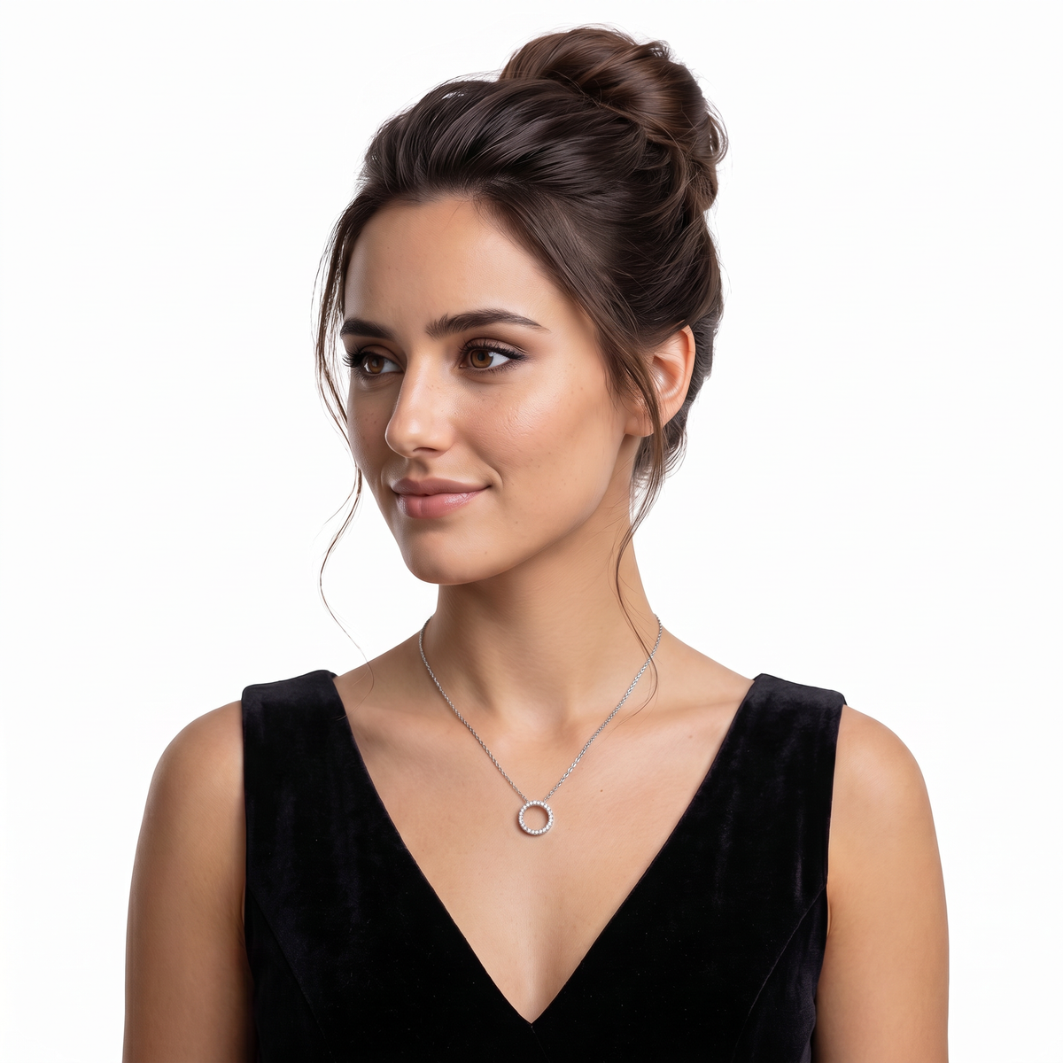 Roberto Coin 18K Gold Tiny Treasures Medium Diamond Circle Necklace worn by model