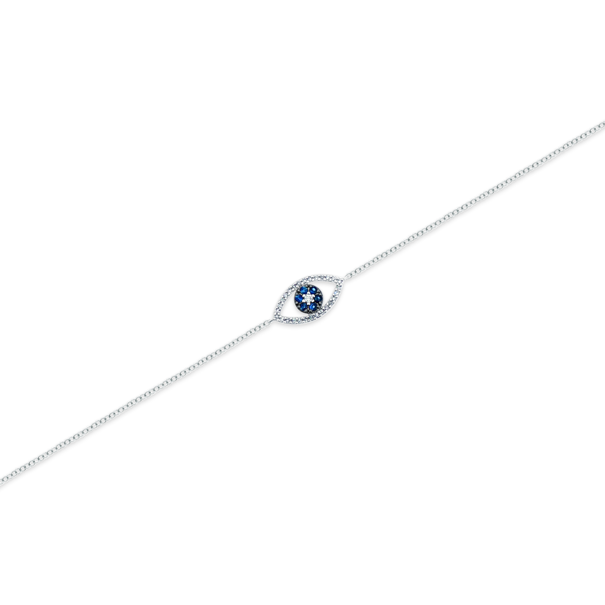 14k white gold diamond and sapphire evil eye bracelet, SKU 170-4162