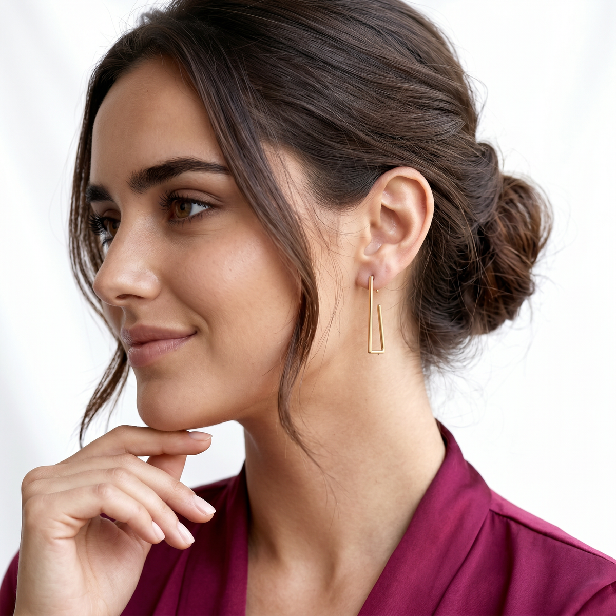 Roberto Coin 18K Yellow Gold Square Hoop Earrings worn by model
