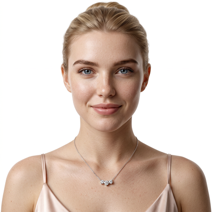 160-5394 — 1.20ct 18k White Gold Three-Stone Diamond Pendant worn on model