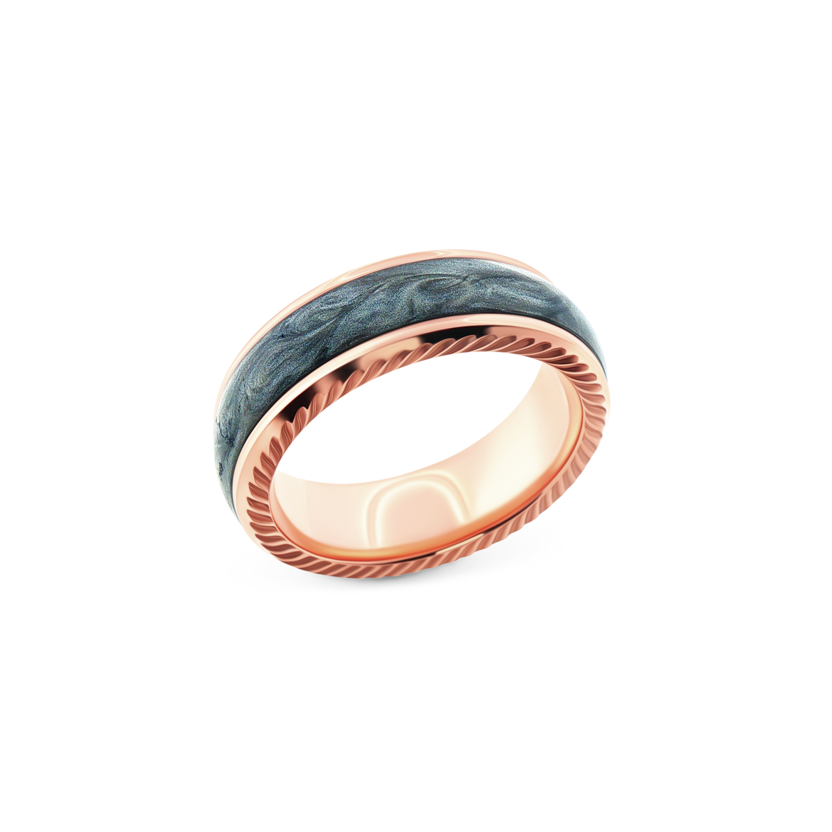 Crown Ring 14k rose gold men's wedding band with blue-grey enamel 405-2772