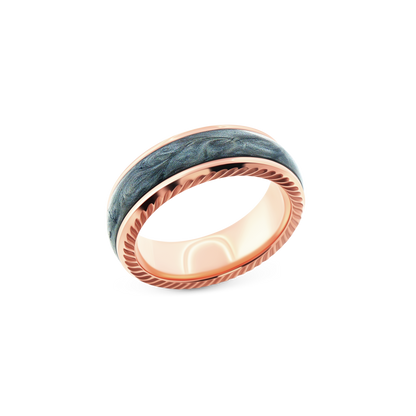 Crown Ring 14k rose gold men's wedding band with blue-grey enamel 405-2772
