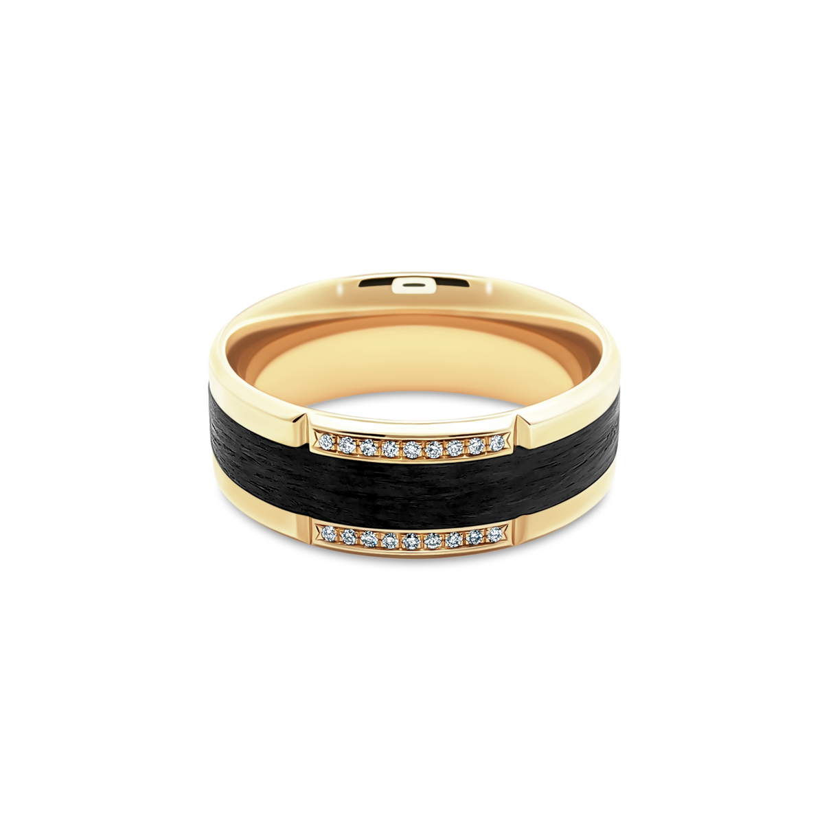 Verragio VWCFD-3902-8 men's diamond wedding band in 14K yellow gold and carbon fiber