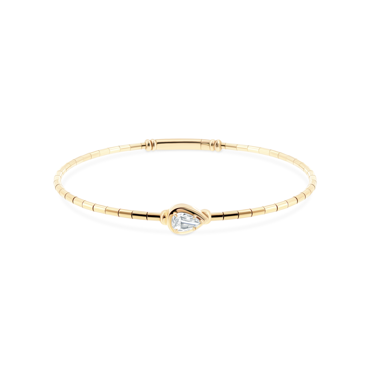 14k yellow gold diamond flexible bangle with pear center 170-4198